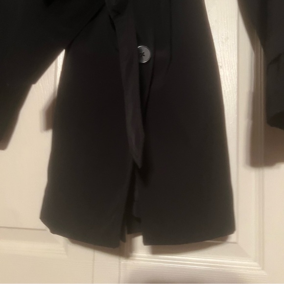 London Fog Long Black Wrap Coat Button down waist tie trench size large - Picture 4 of 11